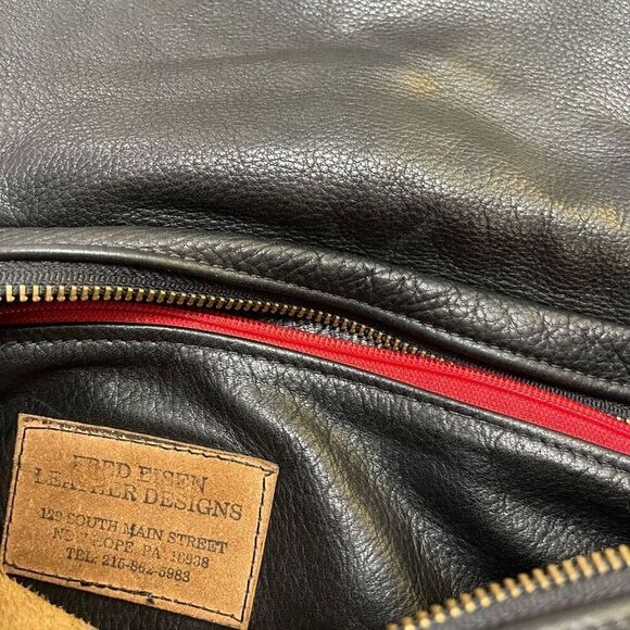 Vintage Fred Eisen Leather Designs Mail Bag Handcrafted Black Distressed Leather - Picture 7 of 11